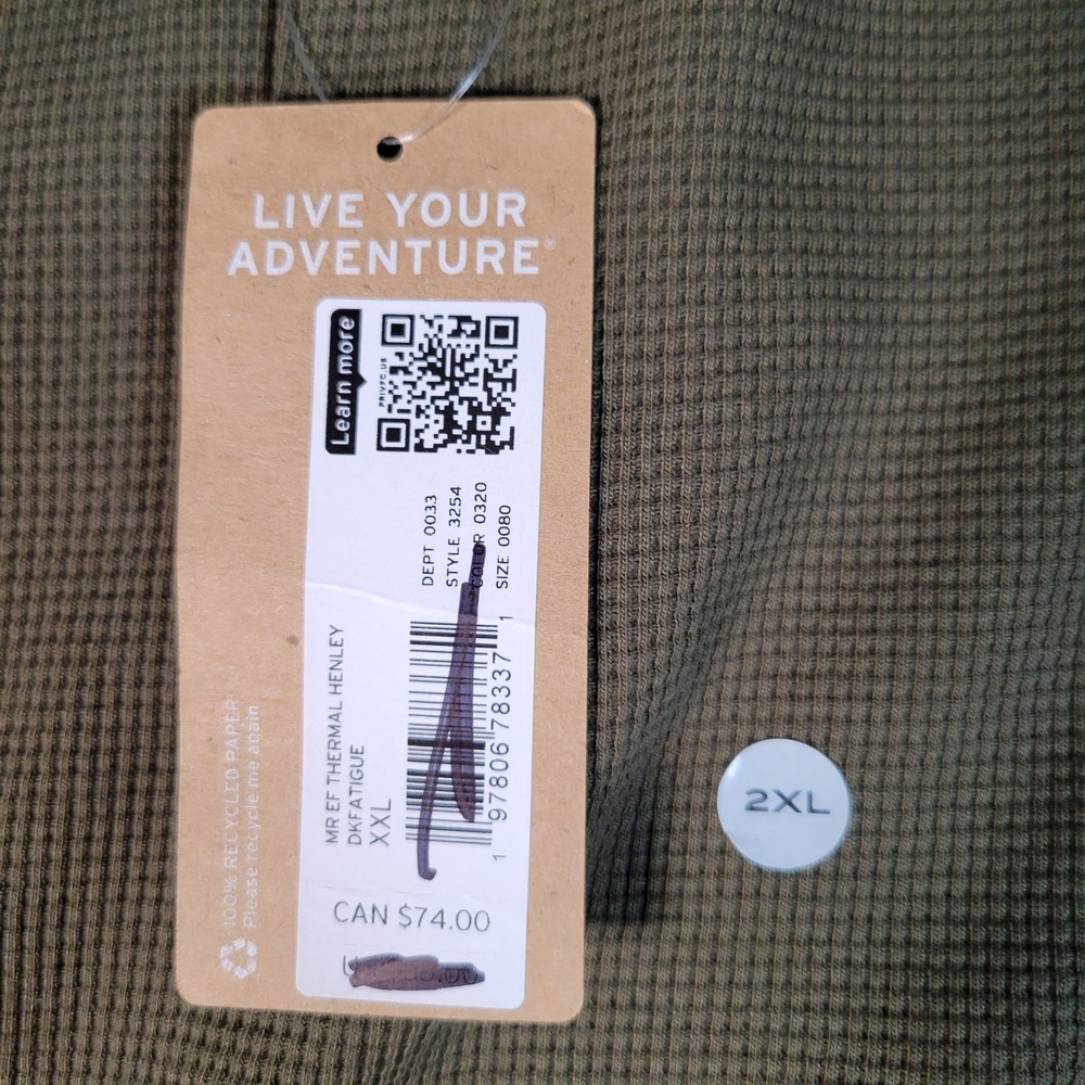 Eddie Bauer Thermal Henley Mens 2XL Dark Fatigue Green Waffle‎ Knit Long Sleeve - Picture 6 of 14